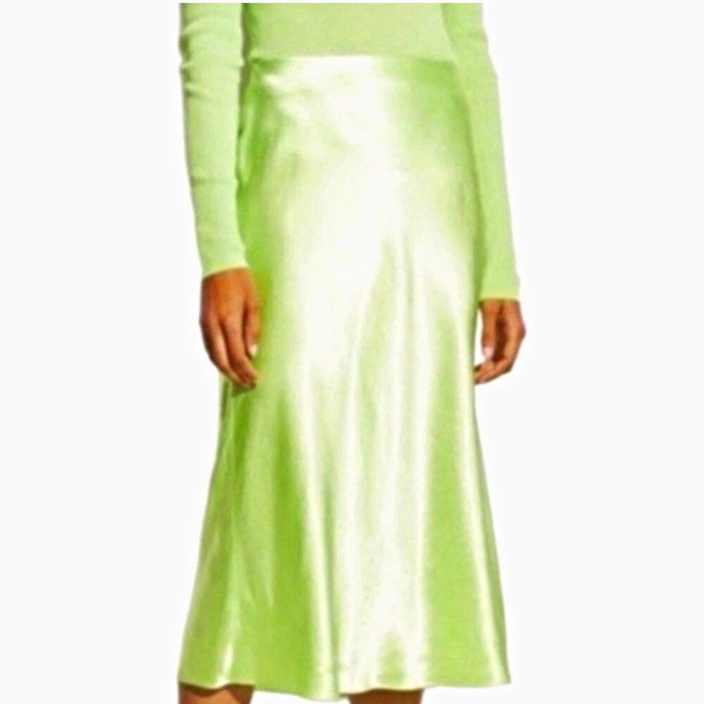 Vince. Women's midi lime green Satin slip dress lingerie retro L Y2K 90s grunge